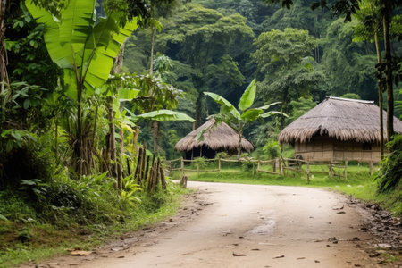 streetside drop-off point near a jungle hut, created with generative aiの素材