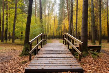 access ramp at the entrance of a wooden forest stay, created with generative aiの素材