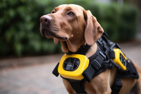vr headset on a guide dogs harness, created with generative aiの素材