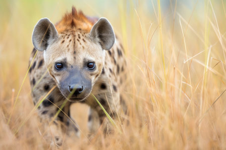 a hyena prowling on savannah grassland, created with generative aiの素材