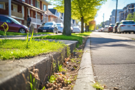 curb cuts on an urban walking path, created with generative aiの素材