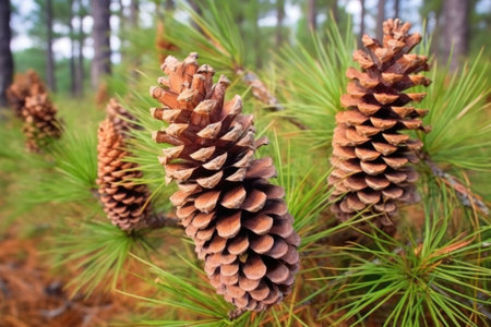 pine tree cones sealed tight in dry weather, created with generative aiの素材