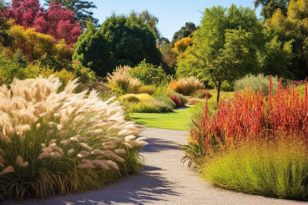 garden filled with drought-tolerant ornamental grass, created with generative aiの素材