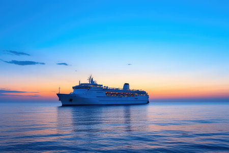 modern cruise ship moving in the ocean at dawn, created with generative aiの素材