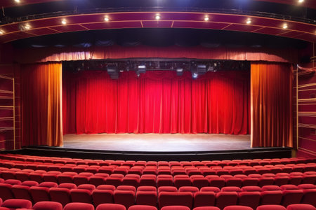empty theatre with red seats inside a cruise ship, created with generative aiの素材