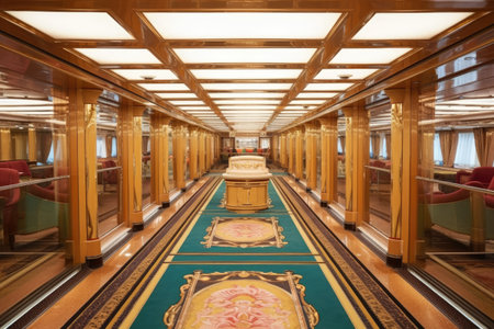 empty casino with slot machines aboard a cruise ship, created with generative aiの素材