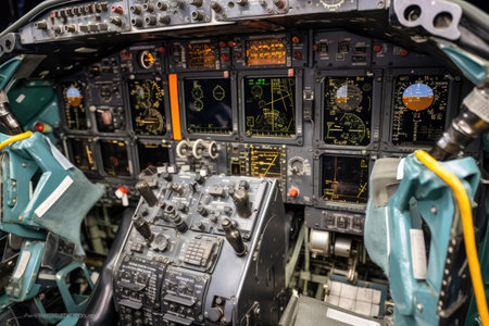 closeup of shiny, precision-crafted cockpit controls, created with generative aiの素材