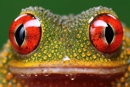 close-up of bead-like tree frog eyes, created with generative aiの素材