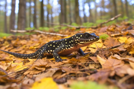 salamander wandering on a forest floor, created with generative aiの素材
