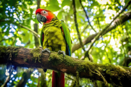 a parrot mimicking sounds in the dense jungle, created with generative aiの素材