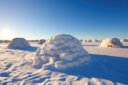 traditional igloo made of snow blocks on tundra, created with generative aiの素材