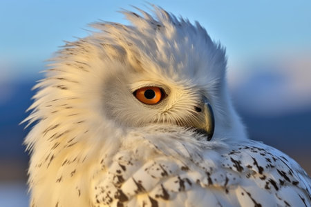 profile of a snowy owl with dusky mountains as a backdrop, created with generative aiの素材