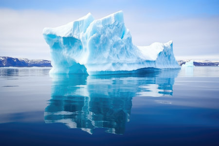 close-up of an iceberg in blue water, created with generative aiの素材