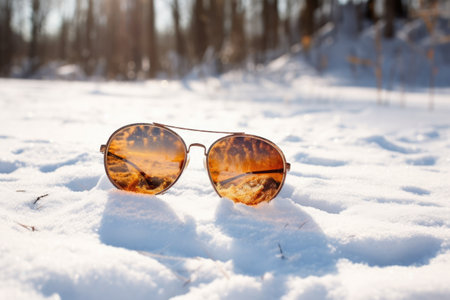sunglasses on snow to prevent snow-blindness, created with generative aiの素材