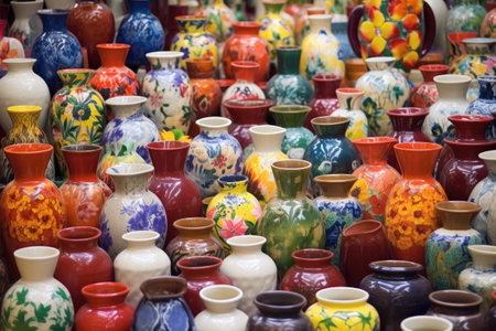 collection of ceramic vases at a stall, created with generative aiの素材