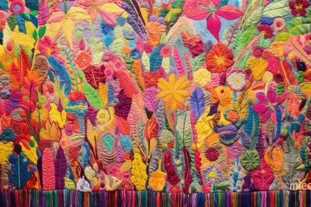 wide view of a colorful tapestry hung at a booth, created with generative aiの素材