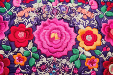 a close-up of intricate embroidery on asian silks, created with generative aiの素材