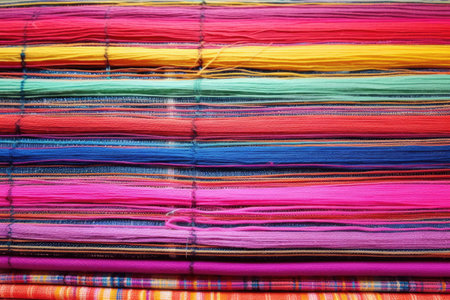 detail of a handloom with colorful threads, created with generative aiの素材