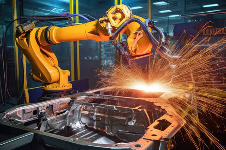 industrial robot welding an automobile part, created with generative aiの素材