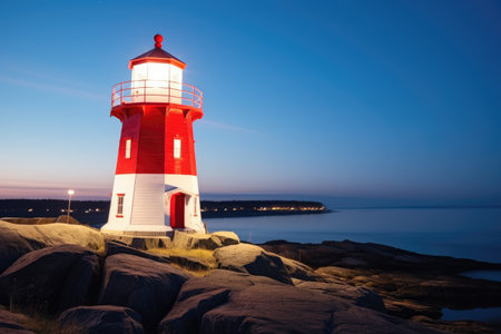 automated lighthouse with a flashing light, created with generative aiの素材