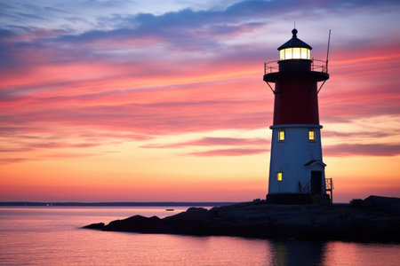 automated lighthouse against a dusk sky, created with generative aiの素材