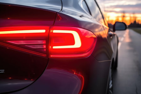 tail lights of self-driving car glowing red at dusk, created with generative aiの素材