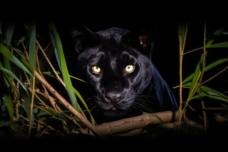 panther perched stealthily at night, created with generative aiの素材