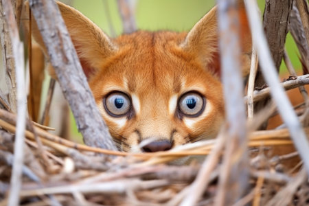 a puma hiding in woodland, created with generative aiの素材