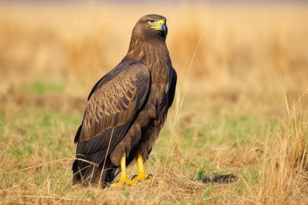 steppe eagle standing in a grassy field, created with generative aiの素材