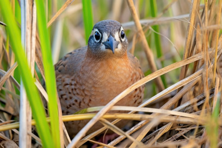 detailed image of a quail among tall grasses, created with generative aiの素材