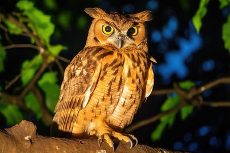 night shot of an owl perched on a tree, created with generative aiの素材