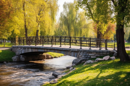 stone footbridge in a city park, created with generative aiの素材