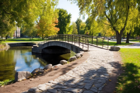 stone footbridge in a city park, created with generative aiの素材