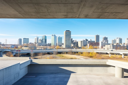 concrete flyover against a cityscape, created with generative aiの素材