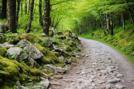 path leading around a mountain for bikers, created with generative aiの素材