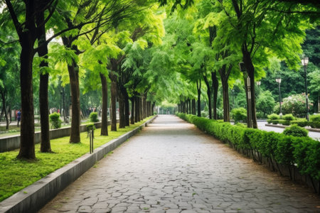paved path within a botanical garden for bicycles, created with generative aiの素材