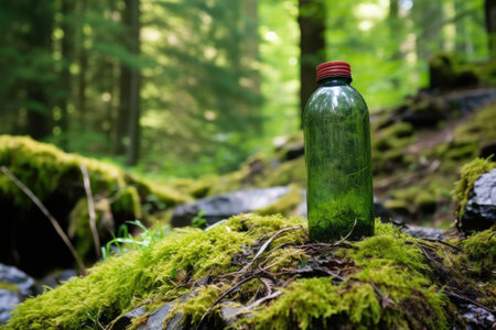 a reusable water bottle on hiking trail, created with generative aiの素材
