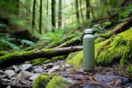 a reusable water bottle on hiking trail, created with generative aiの素材