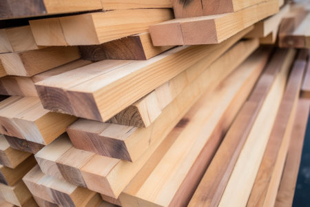 wooden skateboards stacked on top of each other, created with generative aiの素材