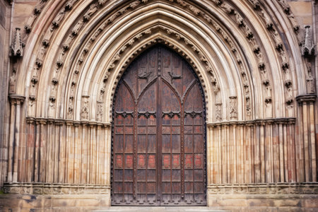 close-up of a gothic cathedrals ornate door, created with generative aiの素材
