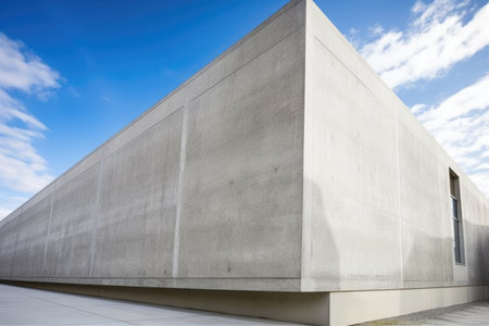close-up of a modern concrete building with sharp corners, created with generative aiの素材