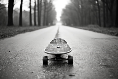 black and white image of a longboard, created with generative aiの素材