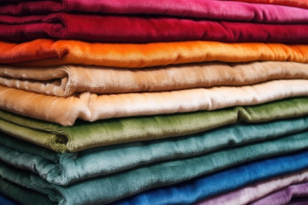 pile of differently colored velvets, created with generative aiの素材