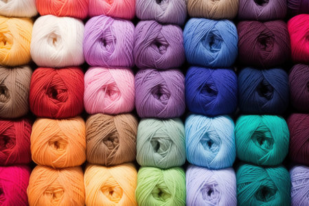 various wool yarn colors on display, created with generative aiの素材