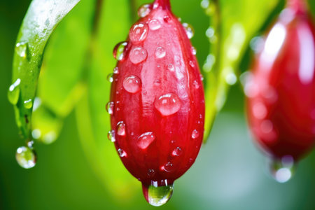 miracle fruit with a drop of dew on its surface, created with generative aiの素材