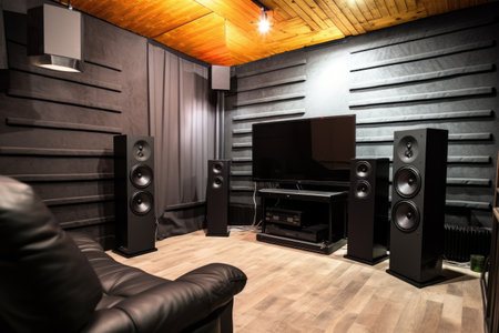 surround sound system in a designated corner, created with generative aiの素材