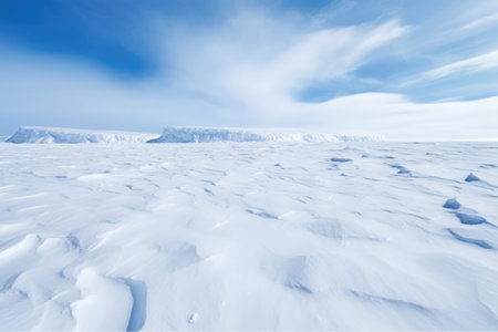unscathed snow-layered terrain in a polar reserve, created with generative aiの素材