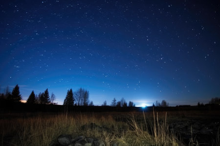 starry night sky captured from a remote nature reserve, created with generative aiの素材