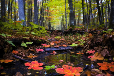 vivid foliage during fall in an undiscovered forest reserve, created with generative ai