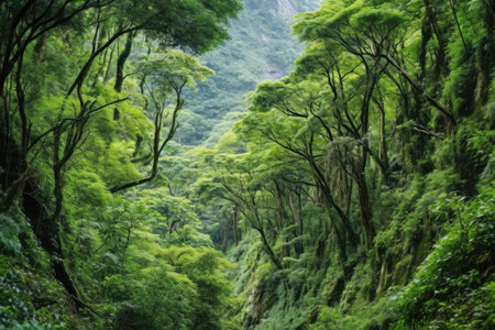 dense vegetation covering a mountain reserve, created with generative aiの素材